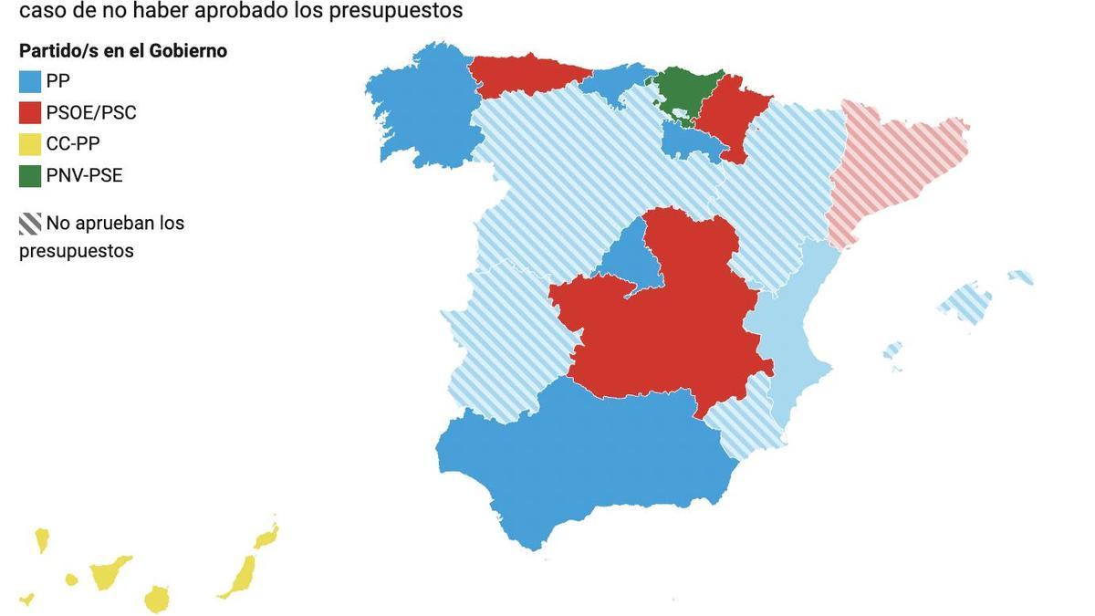 El mapa de la España sin presupuestos